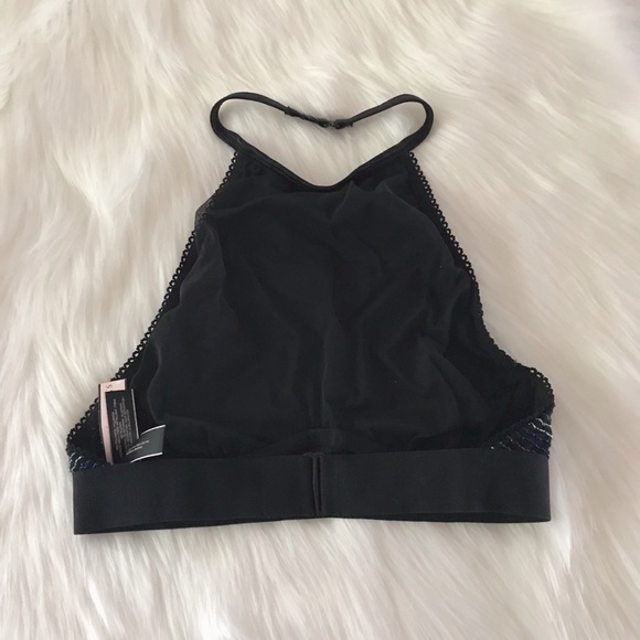 ✨HP✨ VS Metallic Glitter Stripe High Neck Bralette Bra Top XS Black - Picture 5 of 11